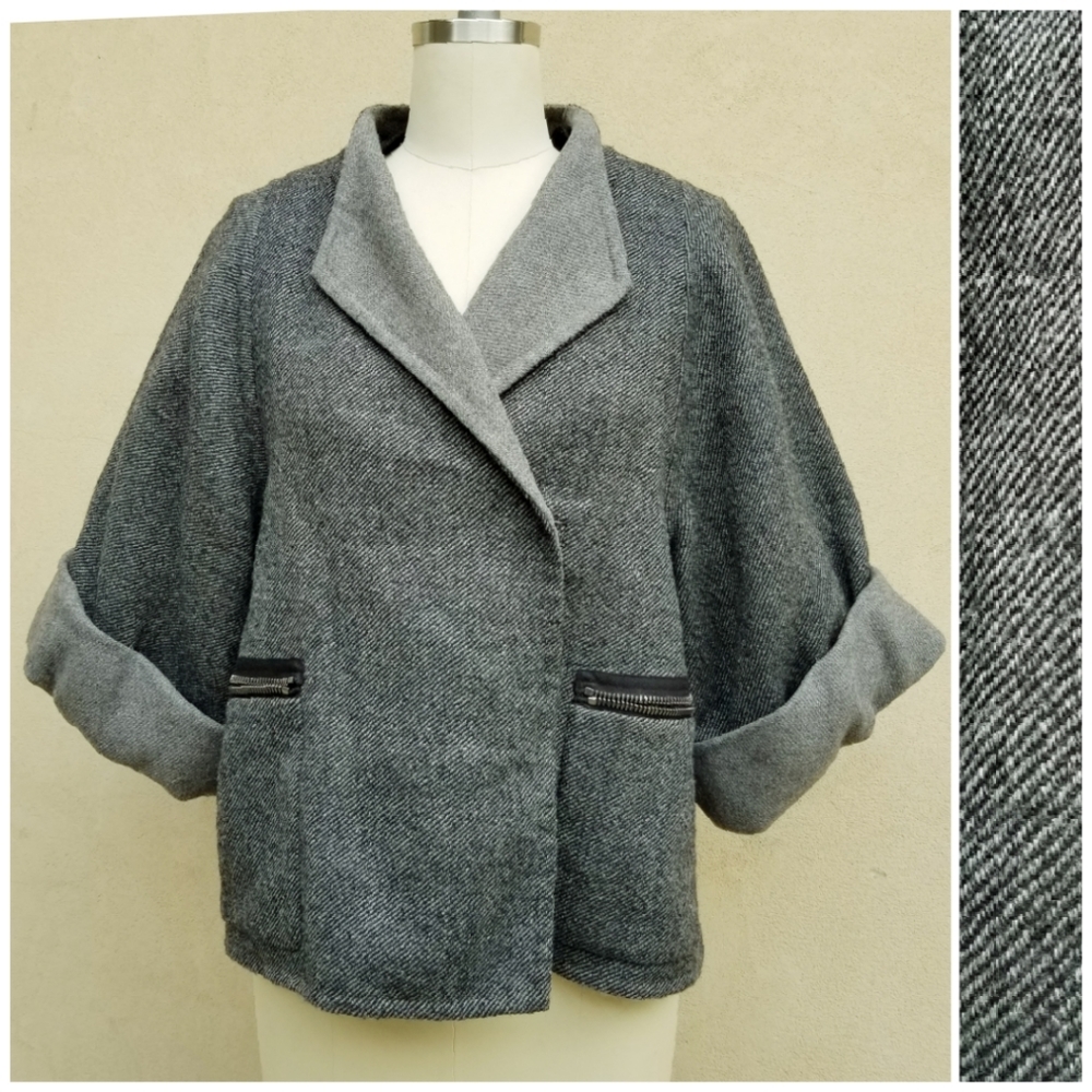 3.1 Phillip Lim Two-Tone Gray Wool Boxy Cape Jacket